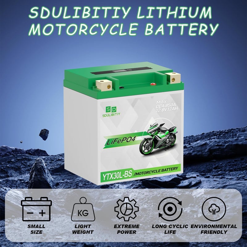 SDULIBITIY YTX30L-BS Lithium Motorcycle Battery, 12.8V 12AH 850 CCA LiFePO4 Motorcycle Battery, ATV, UTV, Jet Ski, Scooter, Lawn Mower, Tractor, Generator, Built-in Smart BMS - Image 3